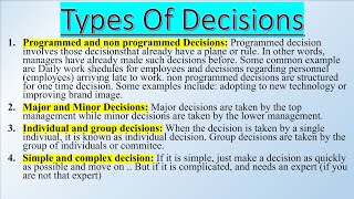 Types Of Decisions || Principles of management || Decision making process || Important for aktu mba