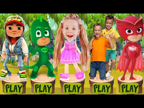 Tag with Pj Masks vs Love Diana Pet Dash vs Subway Surfer vs Vlad and Niki Run Gameplay