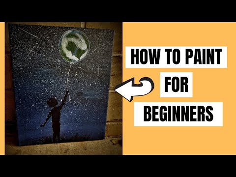 Painting tutorial for beginners I Acrylic silhouette child & earth balloon