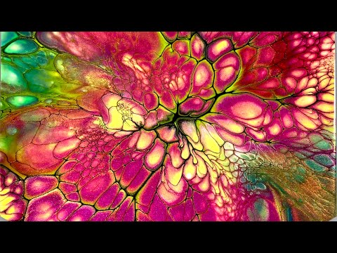 (69) Tropical bloom🌺/ColourArte Prizm Pour💖/Sheleeart Bloom Technique/Fluid Art/フルイドアート/Eコース日本語字幕✨