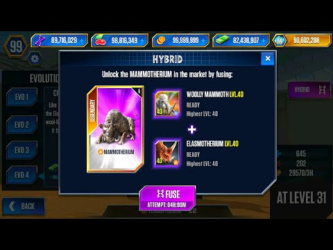 UNLOCK ELASMOTHERIUM WITH WOOLLY MAMMOTH VS DILOPHOBOA MAX X3 LV 40 | JURASSIC WORLD THE GAME