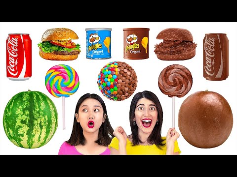 CHOCOLATE FOOD VS REAL || Mouth-watering Food Challenges by 123 Go! GENIUS