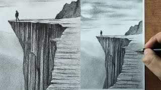 How to Draw CLIFFS with Pencil Step by Step (Lands