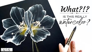 WOW!! 😱🤯 MUST TRY! Black Watercolor Paper!! Step-by-Step White Watercolor Flower Painting Tutorial!