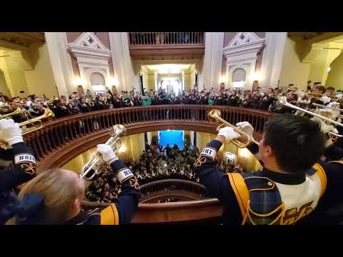 Notre Dame trumpets perform in The Dome before the 2019 game against USC