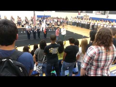 Brennan Bears Pep rally-Samuel B & David P sing the National Anthem