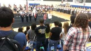 Brennan Bears Pep rally-Samuel B & David P sing the National Anthem