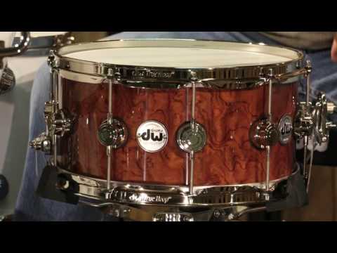 DW Collector's Snare, Exotic Waterfall Bubinga, Cherry/Mahogany Shell 6.5x14