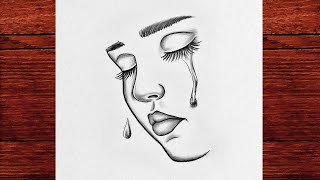 How to Draw a Sad Crying Girl Face - Easy Step by Step Pencil Sketch