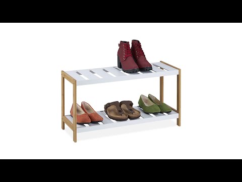 Étagère à chaussures 2 niveaux Marron - Blanc - Bambou - Bois manufacturé - 70 x 36 x 27 cm