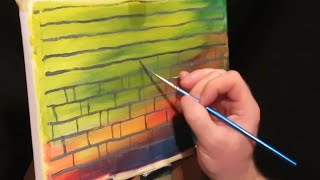 How to paint a Colourful Brick Wall with  flowers / easy acrylic painting for beginners / 031