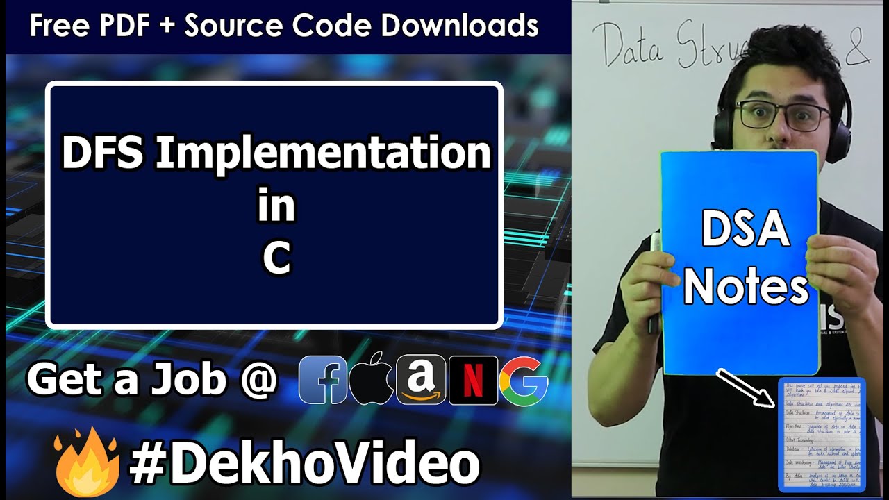 Video thumbnail for DFS Implementation in C | C Code For Depth First Search