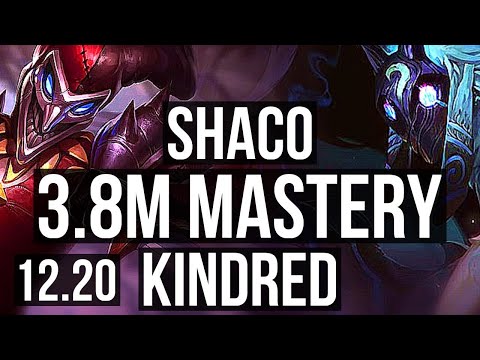 SHACO vs KINDRED (JNG) | 4/0/8, 3.8M mastery, Rank 7 Shaco, 900+ games | KR Master | 12.20