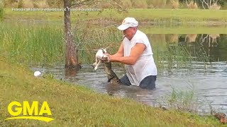 Man jumps into water saves dog from alligator l GM