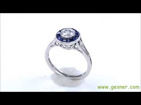 .50ct. Diamond, Sapphire & Platinum Art Deco Engagement Ring- J33657