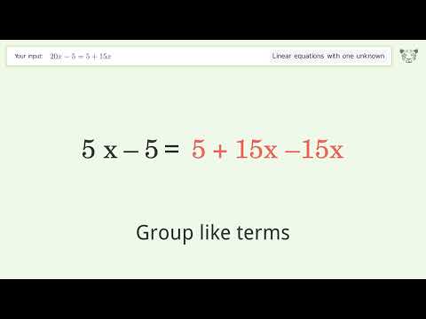 Solve 20x-5=5+15x: Linear Equation Video Solution | Tiger Algebra
