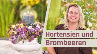 Hortensien Vintage Tischdeko die Deko für dein Wohnzimmer  | Blumengesteck mit Kerzenlicht