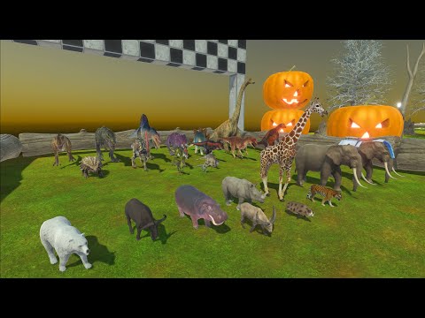HALLOWEEN SPEED RACE DINOSAURS CHASE TO EAT AN ANIMAL FUNNY - Animal Revolt Battle Simulator