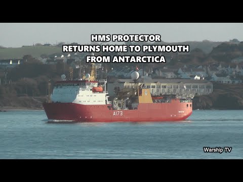 HMS PROTECTOR A173 RETURNS HOME TO PLYMOUTH AFTER DEPLOYMENT TO ANTARCTICA 12 12 25