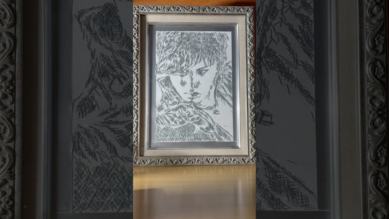 3124本のホチキスの針で描いた宇野昌磨　#ホチキスアート　#腱鞘炎 #銀