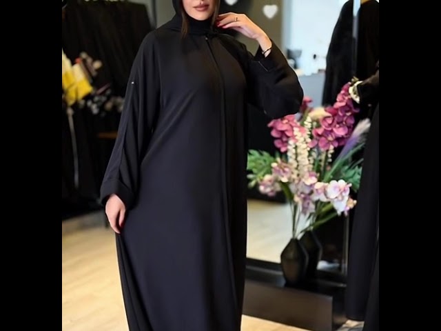 عباية كريب انترنت اسود ساده نص كلوش