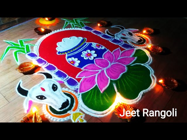 Hindu festival rangoli design for makkar sankranti by jeet