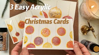 3 Easy Christmas Cards! One card 3 different ways! Beginner painting! Sparkly glitter paint!