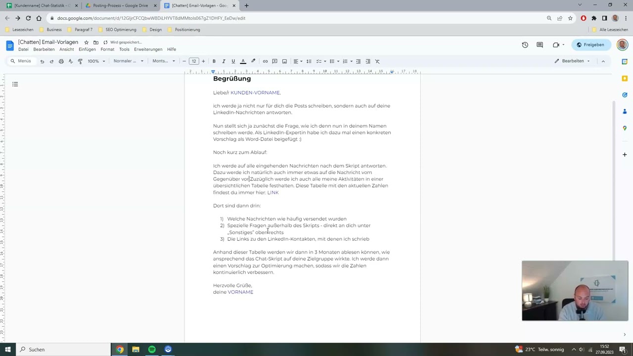Chatten Emailvorlagen