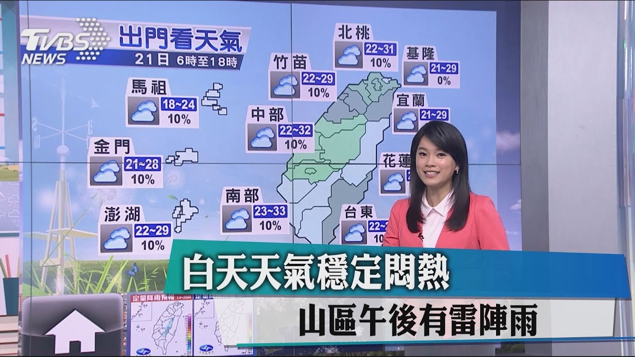 白天天氣穩定悶熱 山區午後有雷陣雨