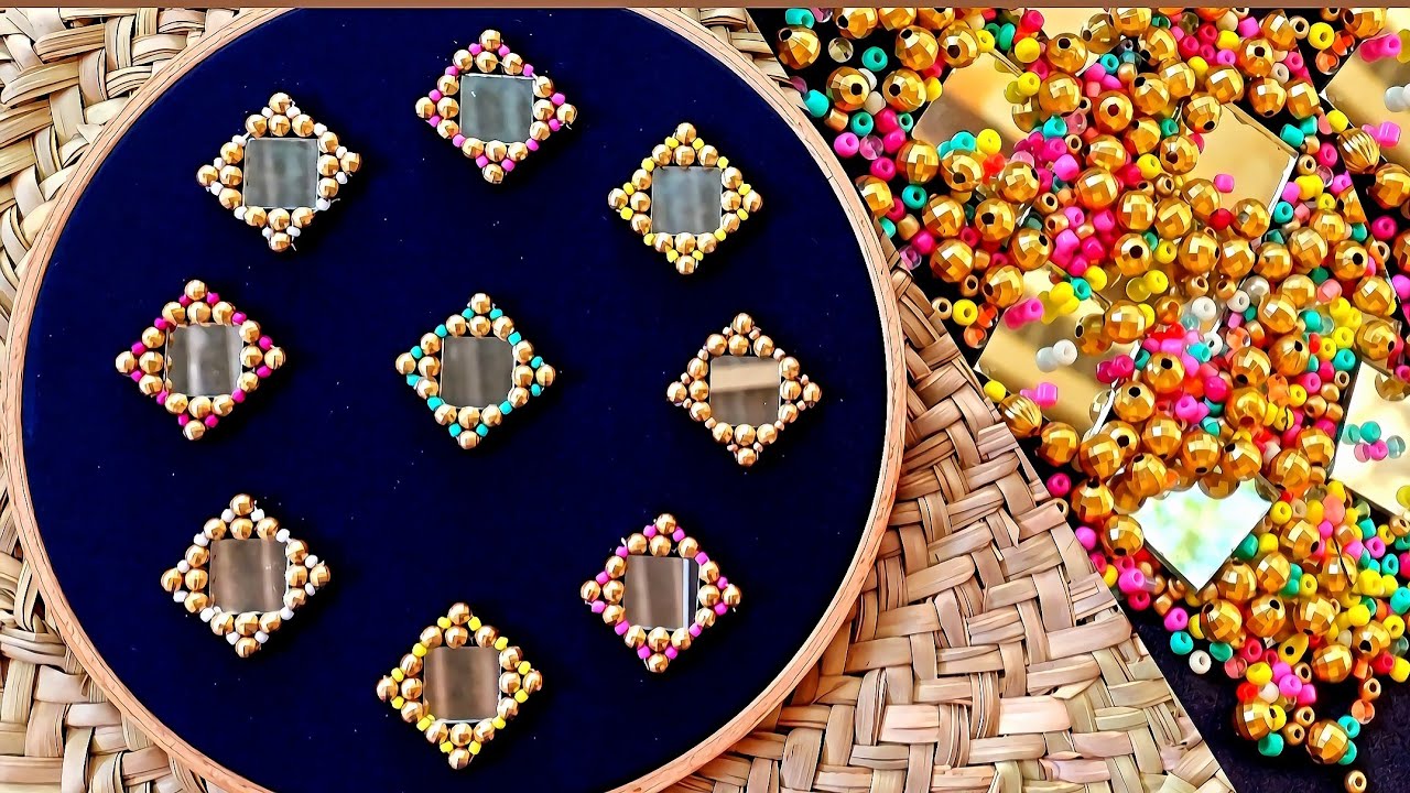 A beautiful design combining mirrors, beads and beads in the beautiful art of jewelry embroidery#DIY