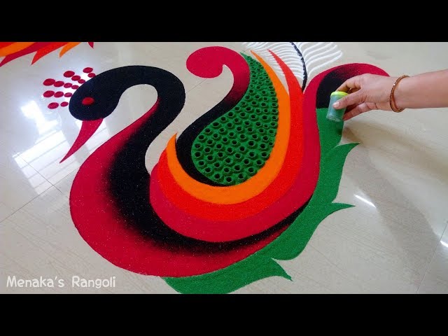 Peacock rangoli design for festivals by pakka local