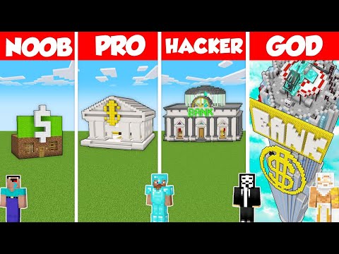 SECURE BANK HOUSE BUILD CHALLENGE - Minecraft Battle: NOOB vs PRO vs HACKER vs GOD / Animation