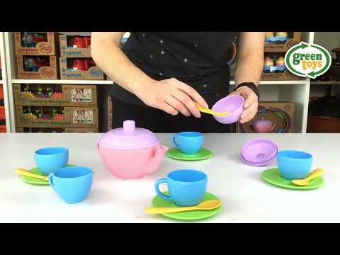 Slide 7 - Green Toy Tea Set, 17 Pieces (video)