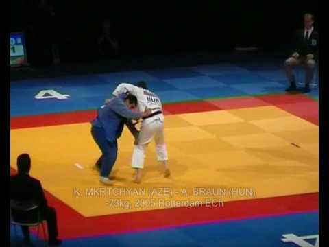 Judo ECh -73kg K MKRTCHYAN (AZE) - A BRAUN (HUN) 2005 Rotterdam - Ouchi-gari 柔道