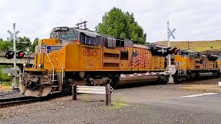 Union Pacific Freight Train With Six Locomotives Pulling 114 Rail Cars