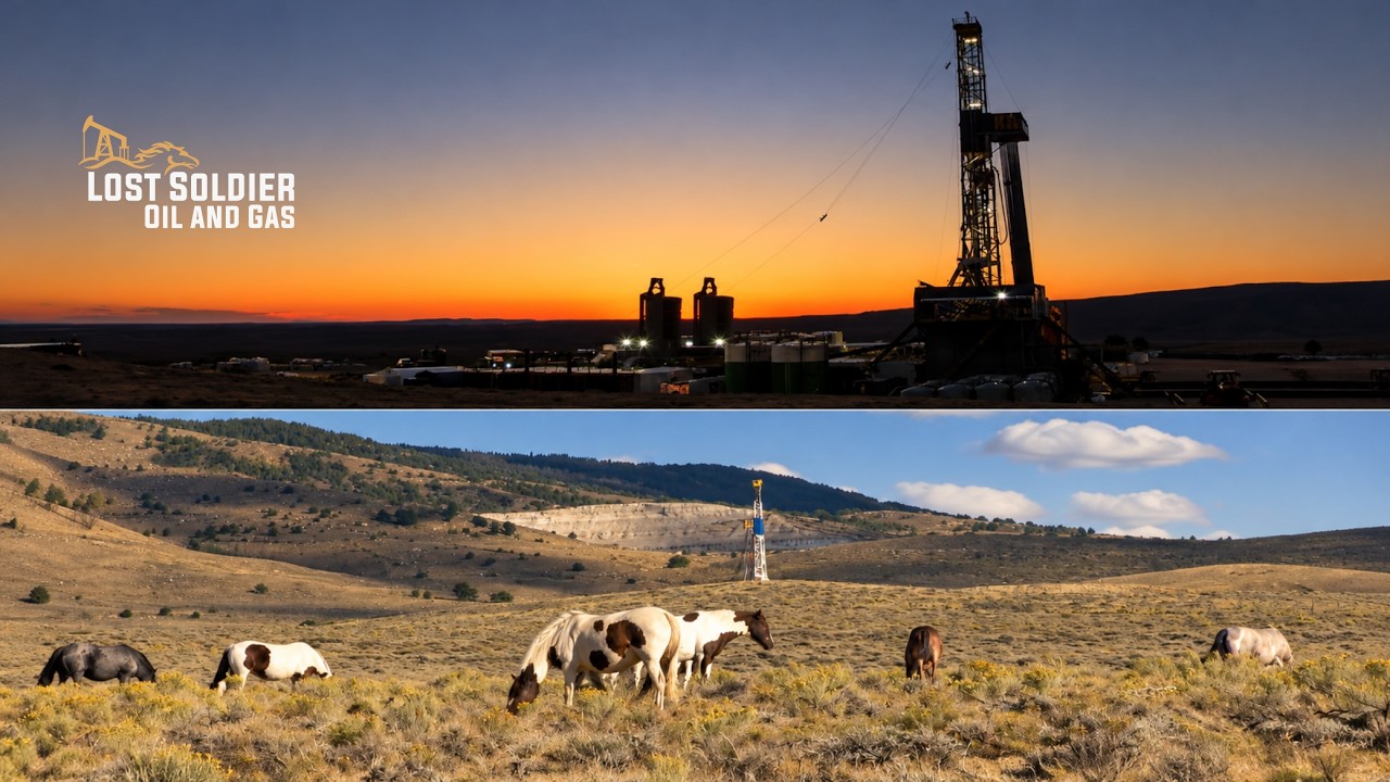 Lost Soldier in Action: Wild Mustangs Grazing Near Rig 88
