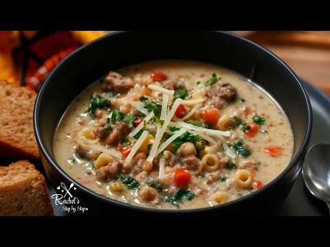 Creamy Parmesan Italian Sausage Soup // Spinach Pasta❤️