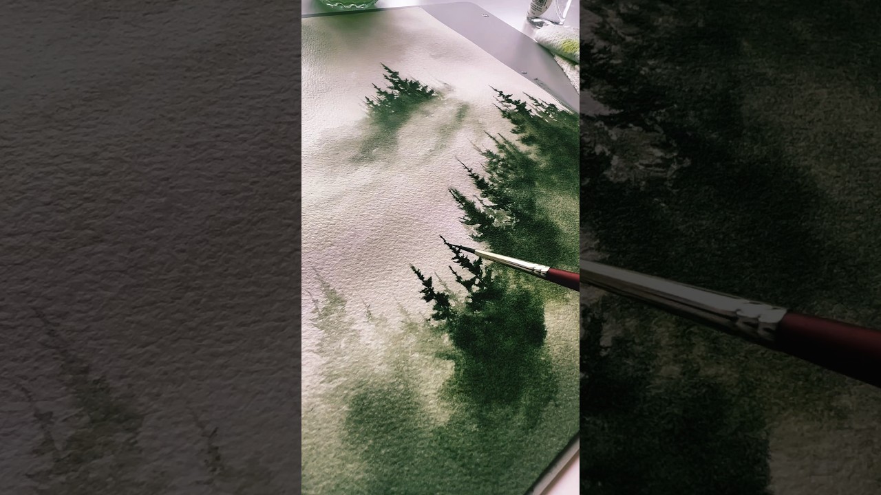 Paint Trees #watercolorlandscape #watercolourpainting #watercolor #forest #trees #shorts #art