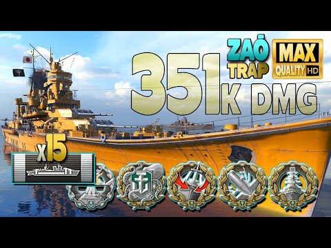 Cruiser Zaō: 351k on map Trap - World of Warships