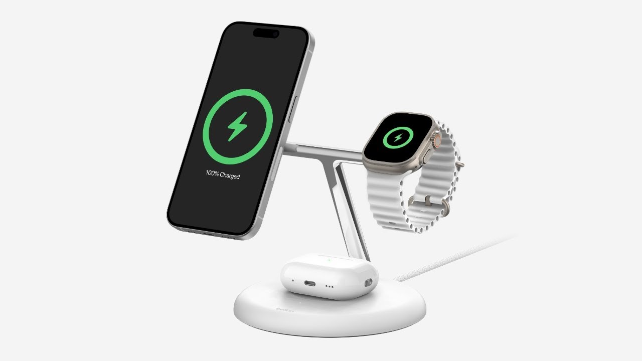 3-in-1 Magnetic Wireless Charging Stand with Qi2 15W, MagSafe-compatible | Belkin US 3-in-1 Magnetic Wireless Charging Stand with Qi2 15W, MagSafe-compatible | Belkin US