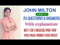 JOHN MILTON QUESTIONS AND ANSWERS AND IMPORTANT POINTS TO REMEMBER