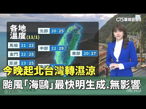 今晚起北台灣轉濕涼　颱風「海鷗」最快明生成.無影響