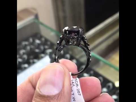 BDR-207 - 7.52 Carat Vintage Style Natural Black Diamond Engagement Ring 14k Black Gold