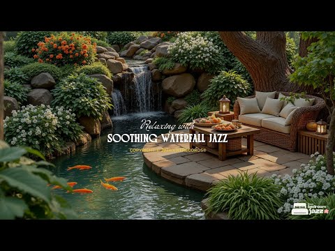 Soothing Waterfall Jazz For Sleep | Garden Jazz Flow With Nature Sounds, Birdsong To Relieve Stre...