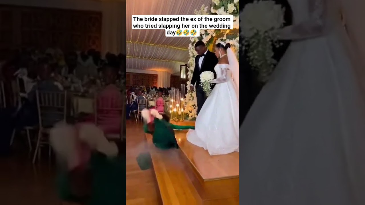 The bride slapped the ex of the groom who tried slapping her on the wedding day🤣🤣🤣 #shortsfeed