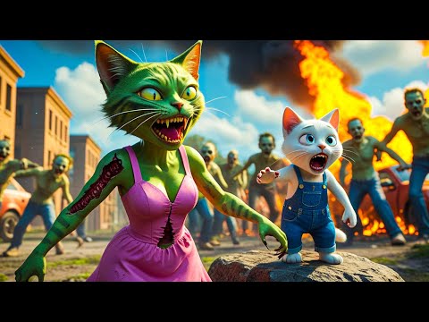 OMG! Pregnant mother cat turns into a zombie but still fights zombies to protect kittens 😱#cat
