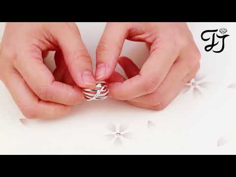 Pave Set CZ Sterling Silver Three Stone Crossover Band Ring - FarJary