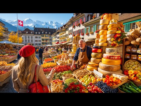 Schweizer Bio-Bauernmarkt | Morgenspaziergang durch Bern | Schweiz in 4K 🇨🇭