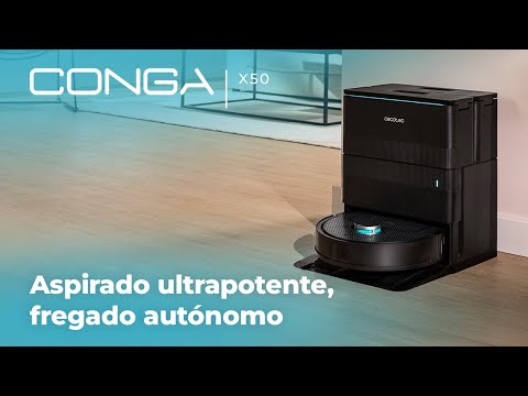 Robot aspirador Conga X50, 15000 Pa, Base 4 en 1, navegación láser, mopas spin y cepillo lateral
