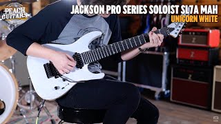 Video thumbnail for No Talking...Just Tones | Jackson Pro Series Soloist SL7A MAH Unicorn White by Peach Guitars